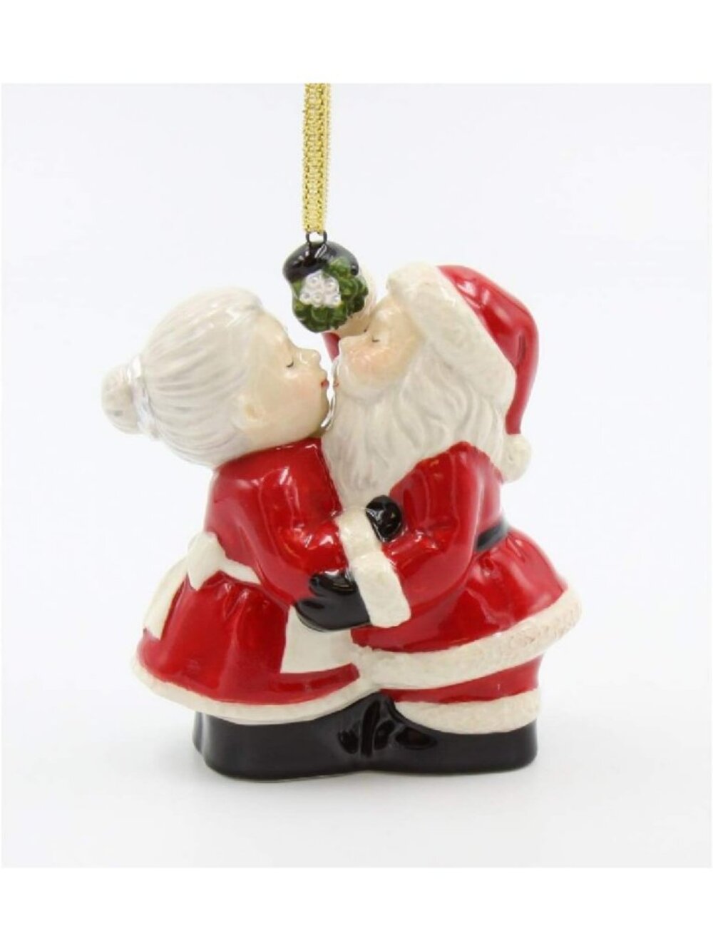 Santa & Mrs. Claus Kissing Under Mistletoe Christmas Ornament - Holiday Decor